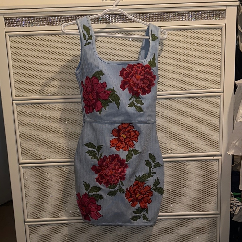 Floral Embroidered Blue Dress